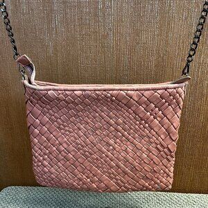 Falor Italia Firenze  Londra Blush Peach Pink Woven Leather Crossbody Clutch Bag